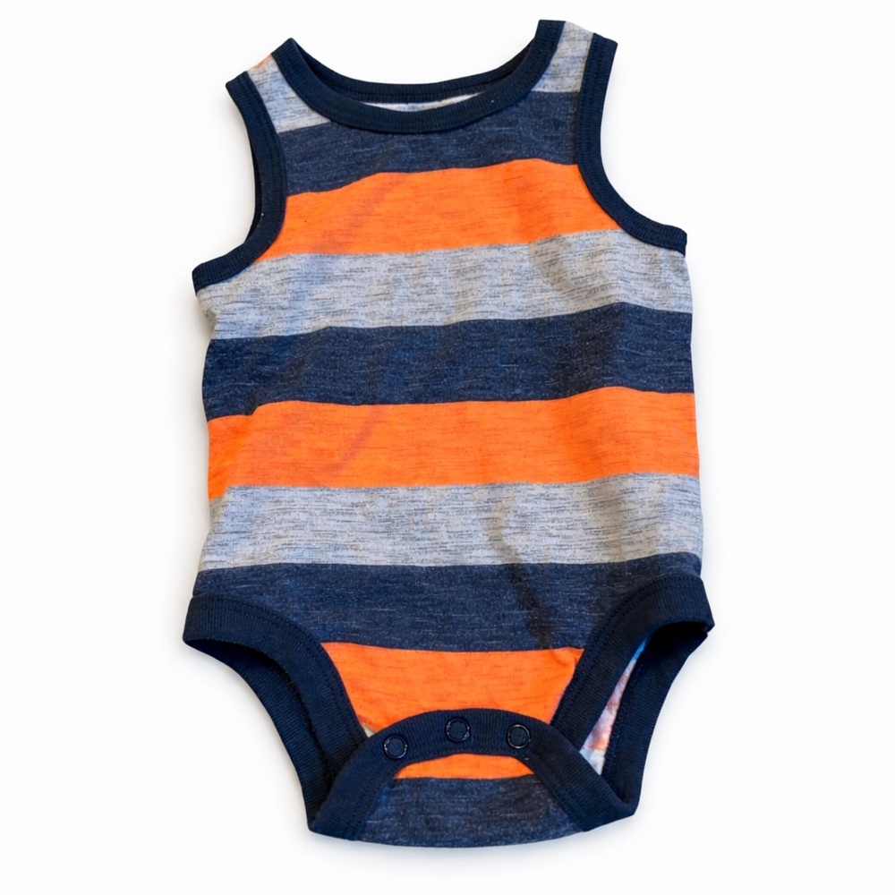 Garanimals Navy, Orange & Gray Striped Sleeveless Baby One-Piece